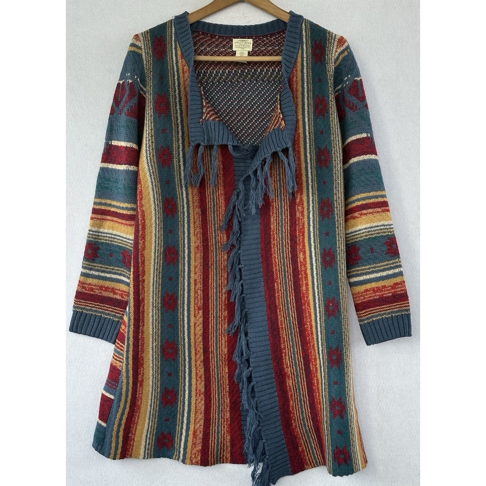 Telluride Fringed Aztec Cardigan Sweater Long Colorful Western Women’s Size M